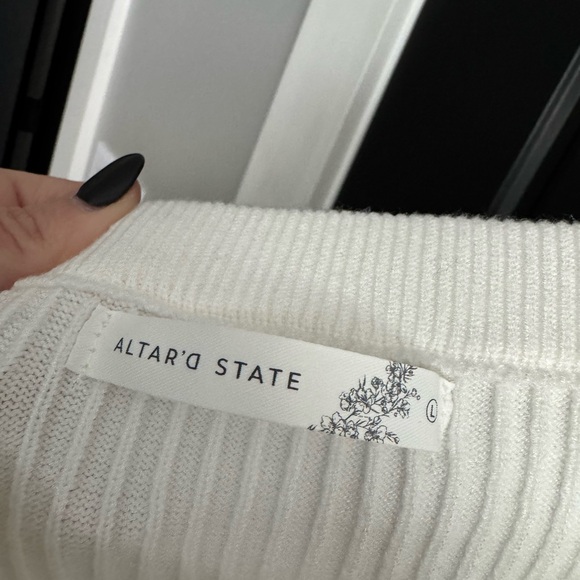 Altar'd State White Ribbed Mini Skirt with Fur Trim - Picture 2 of 3